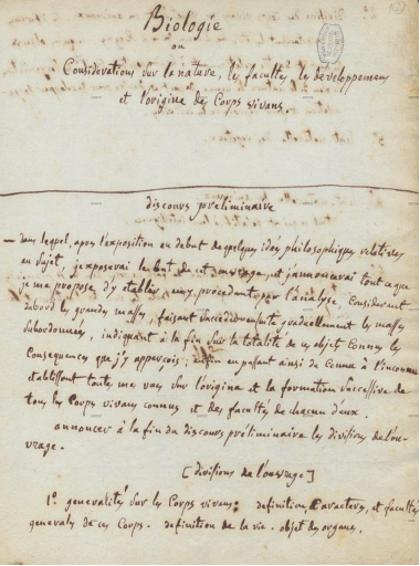 Lamarck manuscript, BMNHN, Ms. 742.